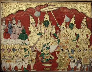 Der Rat von Rama, Tanjavore-Schule der Malerei, späte 19. Jahrhundert, Tamil Nadu, Indien